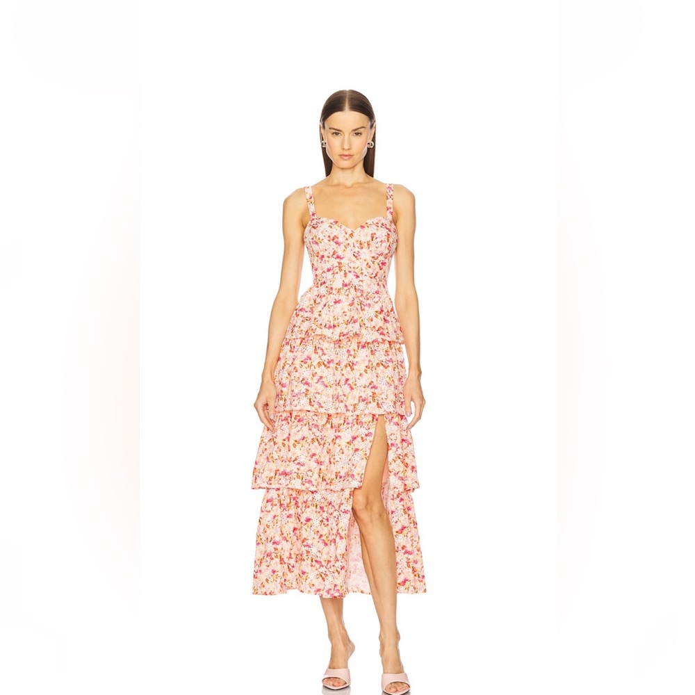 ASTR the Label Midsummer Tiered Floral Print eyelet midi Dress picnic wedding XS